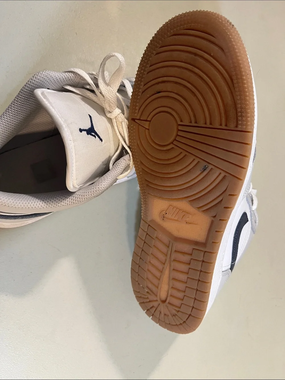 Nike Kids' White and Light Gray Low-Top Sneakers with Navy Logo